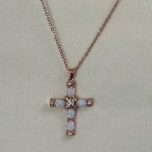 NEW Opal Cross 18k Rose Gold Necklace